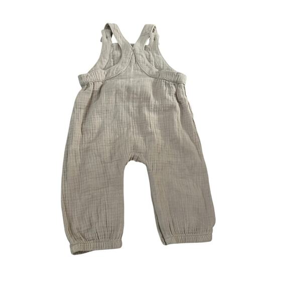 Easy Peasy Kid's Beige Organic Cotton Woven Gauze Overalls Size 3-6Months - Picture 2 of 6
